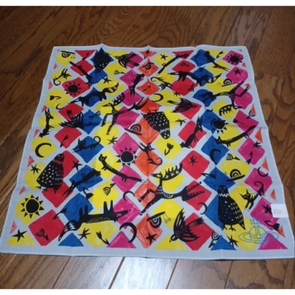 New Vivienne Westwood Cotton Handkerchief Scarf Bandana Set Colorful Animals Orb - Picture 2 of 2